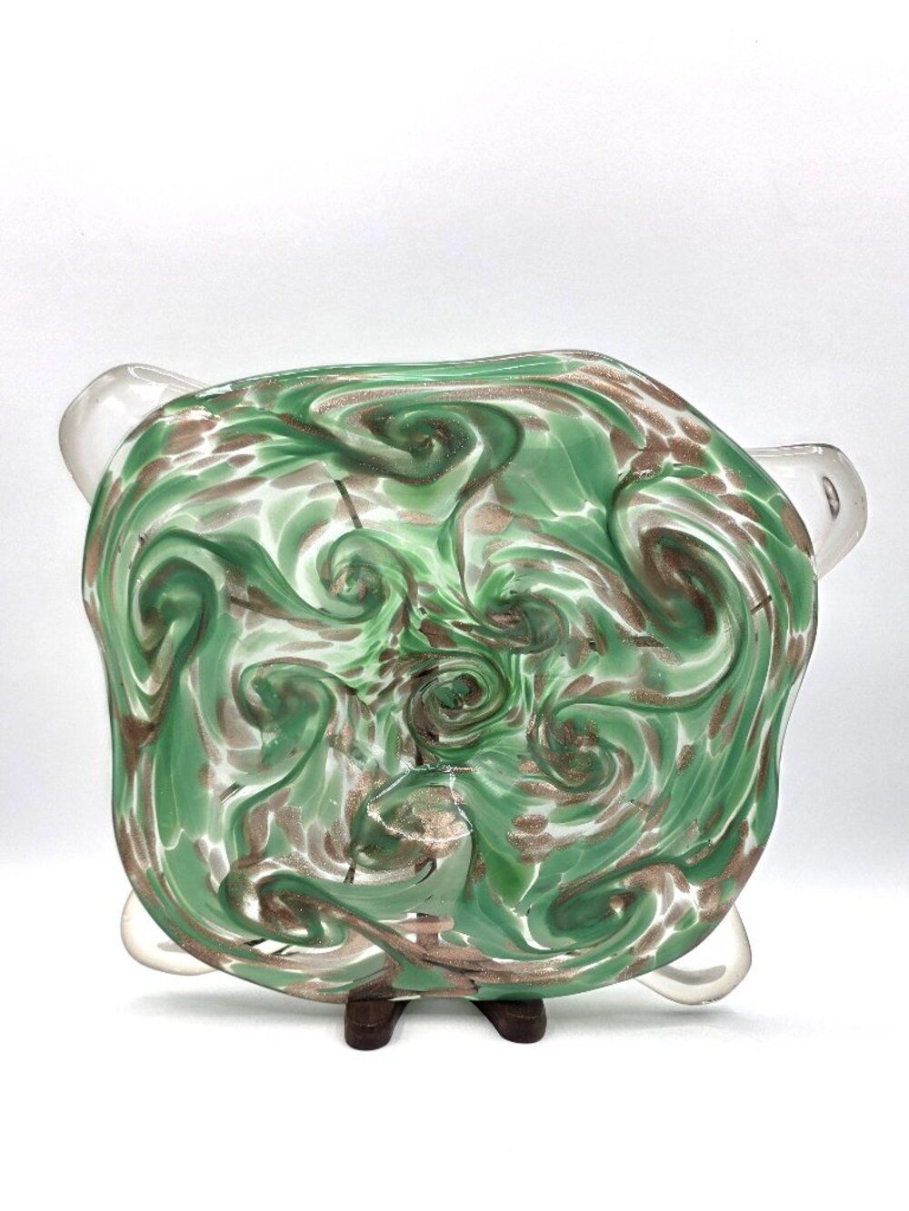 Authentic Vintage Murano Glass Green Gold Aventurine Bowl Made in Italy